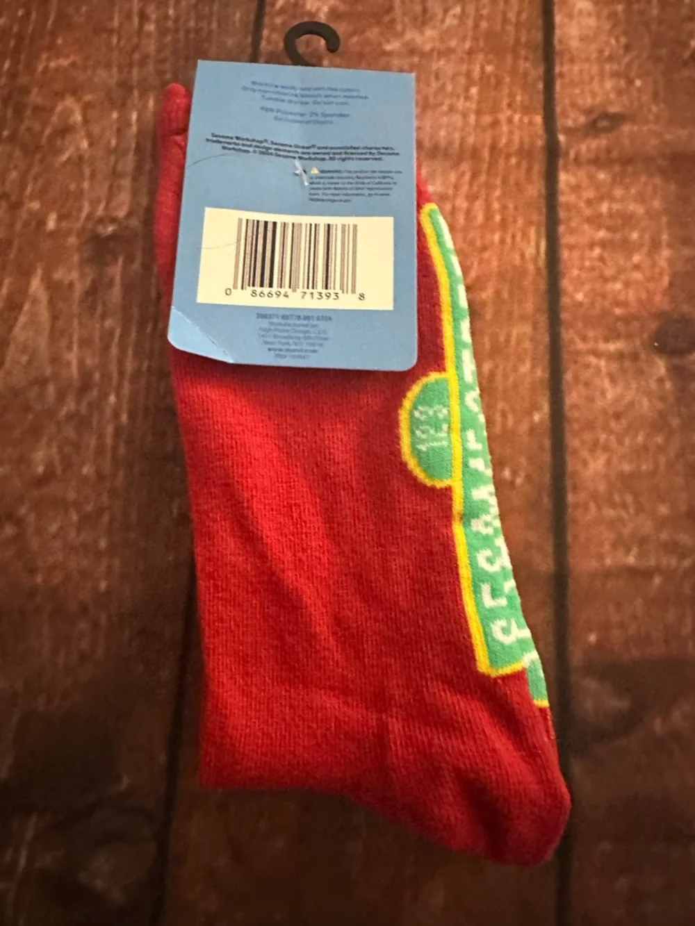 Sesame Street Red Crew Socks with Green & Yellow Logo Accent